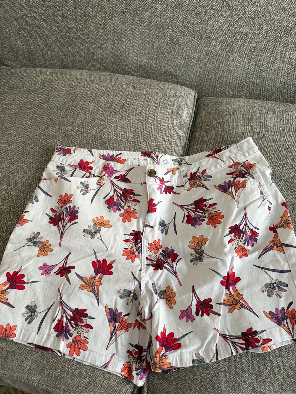St. John's Bay White Floral Shorts with Red, Orange & Pink Blooms